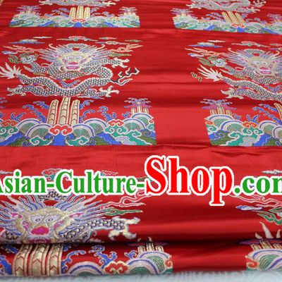 Chinese Traditional Ancient Costume Palace Dragon Pattern Cheongsam Red Nanjing Brocade Xiuhe Suit Satin Fabric Hanfu Material