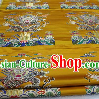 Chinese Traditional Ancient Costume Palace Dragon Pattern Cheongsam Yellow Nanjing Brocade Xiuhe Suit Satin Fabric Hanfu Material