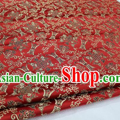 Chinese Traditional Ancient Costume Palace Pattern Cheongsam Red Nanjing Brocade Xiuhe Suit Satin Fabric Hanfu Material