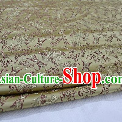 Chinese Traditional Ancient Costume Palace Pattern Cheongsam Light Golden Nanjing Brocade Xiuhe Suit Satin Fabric Hanfu Material