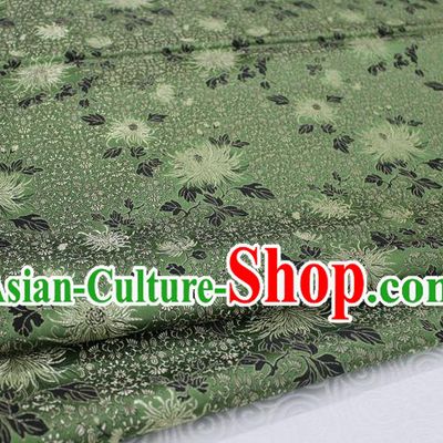 Chinese Traditional Ancient Costume Palace Chrysanthemum Pattern Cheongsam Green Brocade Xiuhe Suit Satin Fabric Hanfu Material