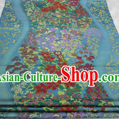Chinese Traditional Ancient Costume Palace Flowers Pattern Cheongsam Blue Brocade Xiuhe Suit Satin Fabric Hanfu Material