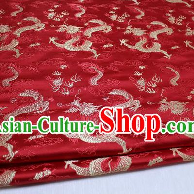 Chinese Traditional Ancient Costume Palace Dragons Pattern Cheongsam Mongolian Robe Red Brocade Tang Suit Satin Fabric Hanfu Material