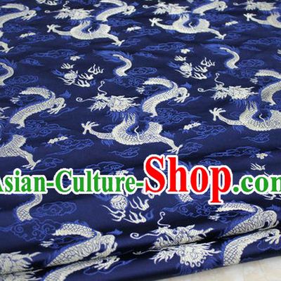 Chinese Traditional Ancient Costume Palace Dragons Pattern Cheongsam Mongolian Robe Navy Brocade Tang Suit Satin Fabric Hanfu Material