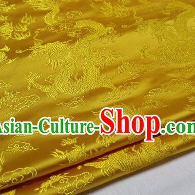 Chinese Traditional Ancient Costume Palace Dragons Pattern Cheongsam Mongolian Robe Yellow Brocade Tang Suit Satin Fabric Hanfu Material