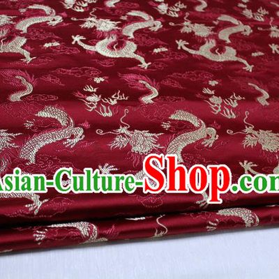 Chinese Traditional Ancient Costume Palace Dragons Pattern Cheongsam Mongolian Robe Wine Red Brocade Tang Suit Satin Fabric Hanfu Material