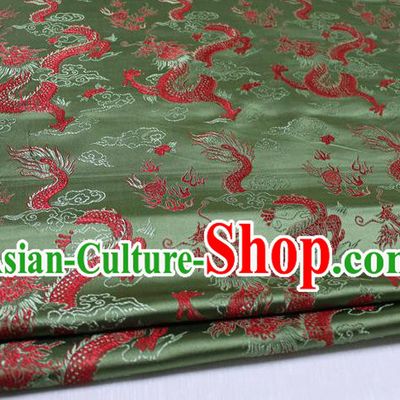 Chinese Traditional Ancient Costume Palace Dragons Pattern Cheongsam Mongolian Robe Green Brocade Tang Suit Satin Fabric Hanfu Material