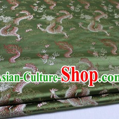 Chinese Traditional Ancient Costume Palace Dragons Pattern Cheongsam Mongolian Robe Green Brocade Tang Suit Satin Fabric Hanfu Material