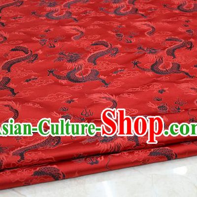 Chinese Traditional Ancient Costume Palace Dragons Pattern Cheongsam Mongolian Robe Red Brocade Tang Suit Satin Fabric Hanfu Material