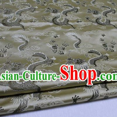 Chinese Traditional Ancient Costume Palace Dragons Pattern Cheongsam Mongolian Robe Light Golden Brocade Tang Suit Satin Fabric Hanfu Material