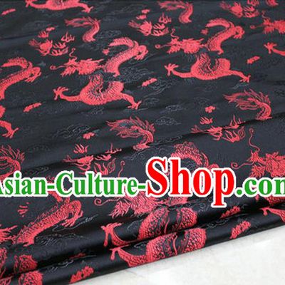 Chinese Traditional Ancient Costume Palace Dragons Pattern Cheongsam Mongolian Robe Black Brocade Tang Suit Satin Fabric Hanfu Material