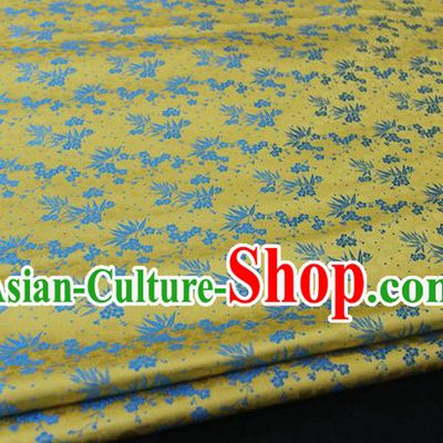 Chinese Traditional Ancient Costume Palace Bamboo Pattern Cheongsam Yellow Brocade Xiuhe Suit Satin Fabric Hanfu Material