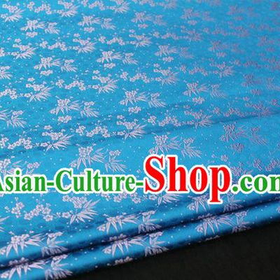 Chinese Traditional Ancient Costume Palace Bamboo Pattern Cheongsam Blue Brocade Xiuhe Suit Satin Fabric Hanfu Material