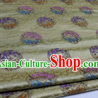 Chinese Traditional Ancient Costume Palace Round Dragon Pattern Cheongsam Golden Brocade Xiuhe Suit Satin Fabric Hanfu Material