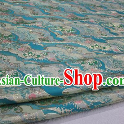 Chinese Traditional Ancient Costume Palace Pattern Kimono Cheongsam Blue Brocade Tang Suit Satin Fabric Hanfu Material