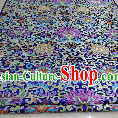 Chinese Traditional Ancient Costume Palace Flowers Pattern Mongolian Robe Cheongsam Royalblue Brocade Tang Suit Satin Fabric Hanfu Material