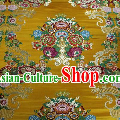 Chinese Traditional Ancient Costume Palace Pattern Yellow Brocade Tang Suit Satin Cheongsam Fabric Hanfu Material