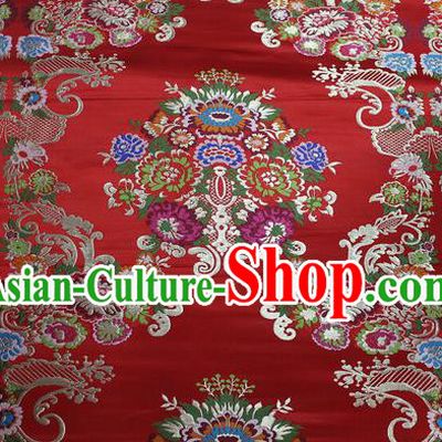 Chinese Traditional Ancient Costume Palace Pattern Red Brocade Tang Suit Satin Cheongsam Fabric Hanfu Material