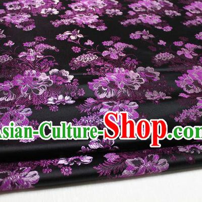 Chinese Traditional Ancient Costume Palace Flowers Pattern Black Brocade Tang Suit Satin Cheongsam Fabric Hanfu Material