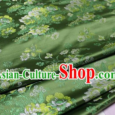 Chinese Traditional Ancient Costume Palace Flowers Pattern Green Brocade Tang Suit Satin Cheongsam Fabric Hanfu Material