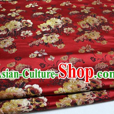 Chinese Traditional Ancient Costume Palace Flowers Pattern Red Brocade Tang Suit Satin Cheongsam Fabric Hanfu Material
