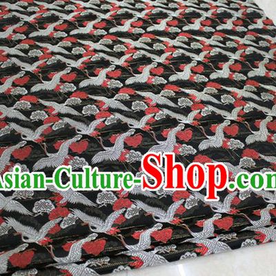 Chinese Traditional Ancient Costume Palace Cranes Pattern Kimono Cheongsam Black Brocade Tang Suit Satin Fabric Hanfu Material