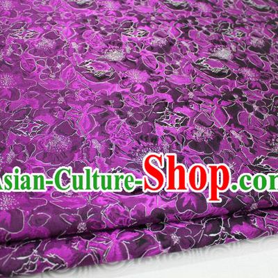 Chinese Traditional Ancient Costume Palace Flowers Pattern Purple Brocade Tang Suit Satin Cheongsam Fabric Hanfu Material