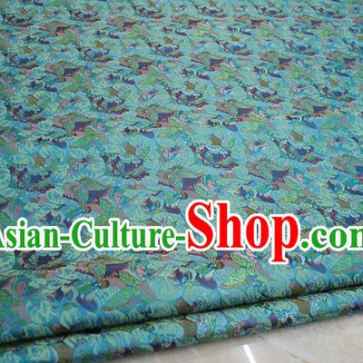 Chinese Traditional Ancient Costume Palace Flowers Pattern Kimono Blue Brocade Tang Suit Satin Cheongsam Fabric Hanfu Material