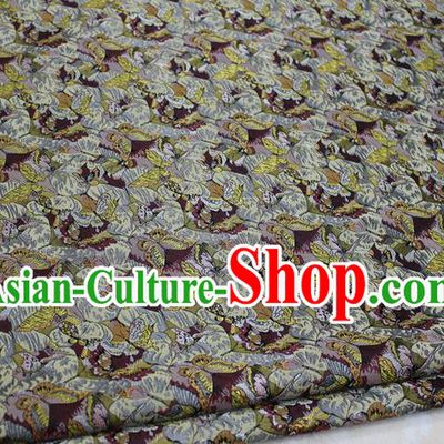 Chinese Traditional Ancient Costume Palace Flowers Pattern Kimono Brown Brocade Tang Suit Satin Cheongsam Fabric Hanfu Material