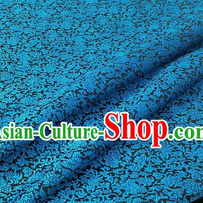 Chinese Traditional Ancient Costume Palace Blue Pattern Cheongsam Brocade Tang Suit Satin Mongolian Robe Fabric Hanfu Material