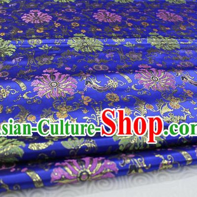 Chinese Traditional Ancient Costume Palace Flowers Pattern Cheongsam Royalblue Brocade Tang Suit Satin Mongolian Robe Fabric Hanfu Material