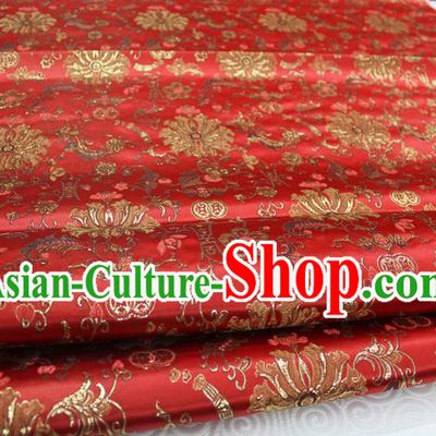 Chinese Traditional Ancient Costume Palace Flowers Pattern Cheongsam Red Brocade Tang Suit Satin Mongolian Robe Fabric Hanfu Material