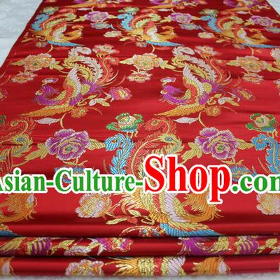 Chinese Traditional Ancient Costume Palace Phoenix Pattern Cheongsam Red Brocade Tang Suit Satin Mongolian Robe Fabric Hanfu Material