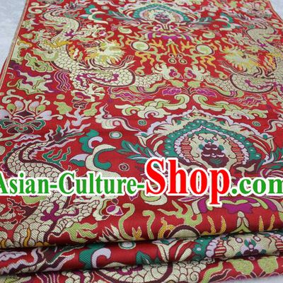 Chinese Traditional Ancient Costume Palace Dragons Pattern Cheongsam Red Brocade Tang Suit Satin Mongolian Robe Fabric Hanfu Material