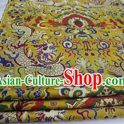 Chinese Traditional Ancient Costume Palace Dragons Pattern Cheongsam Yellow Brocade Tang Suit Satin Mongolian Robe Fabric Hanfu Material
