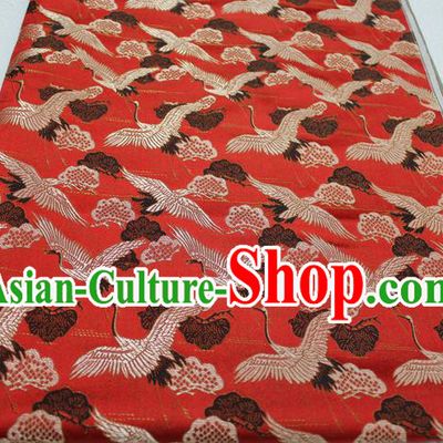 Chinese Traditional Ancient Costume Palace Cranes Pattern Kimono Cheongsam Red Brocade Tang Suit Satin Fabric Hanfu Material
