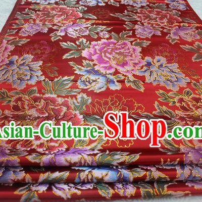 Chinese Traditional Ancient Costume Royal Palace Peony Pattern Cheongsam Red Brocade Tang Suit Satin Fabric Hanfu Material