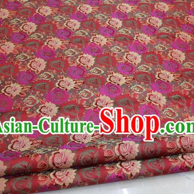 Chinese Traditional Ancient Costume Royal Palace Peony Flower Pattern Cheongsam Red Brocade Tang Suit Satin Fabric Hanfu Material