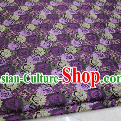 Chinese Traditional Ancient Costume Royal Palace Peony Flower Pattern Cheongsam Purple Brocade Tang Suit Satin Fabric Hanfu Material