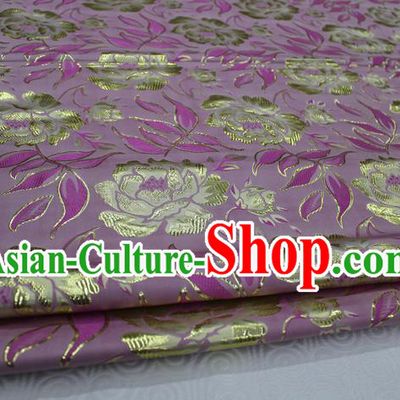 Chinese Traditional Ancient Costume Palace Peony Pattern Kimono Cheongsam Purple Brocade Tang Suit Satin Fabric Hanfu Material