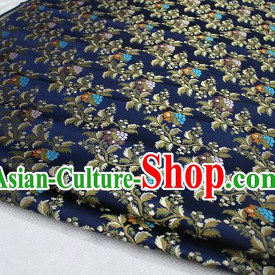 Chinese Traditional Ancient Costume Palace Grape Pattern Cheongsam Navy Brocade Tang Suit Satin Fabric Hanfu Material