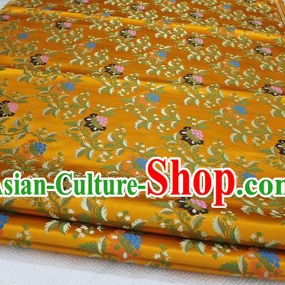 Chinese Traditional Ancient Costume Palace Grape Pattern Cheongsam Yellow Brocade Tang Suit Satin Fabric Hanfu Material