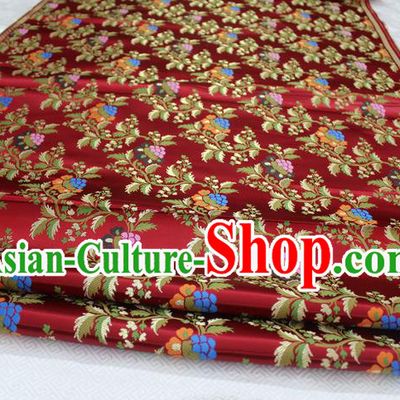 Chinese Traditional Ancient Costume Palace Grape Pattern Cheongsam Purplish Red Brocade Tang Suit Satin Fabric Hanfu Material