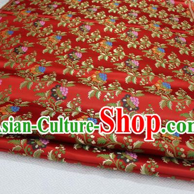 Chinese Traditional Ancient Costume Palace Grape Pattern Cheongsam Red Brocade Tang Suit Satin Fabric Hanfu Material