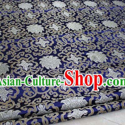 Chinese Traditional Ancient Costume Palace Pattern Mongolian Robe Deep Blue Brocade Tang Suit Satin Cheongsam Fabric Hanfu Material