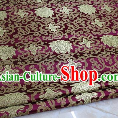 Chinese Traditional Ancient Costume Palace Pattern Mongolian Robe Purple Brocade Tang Suit Satin Cheongsam Fabric Hanfu Material