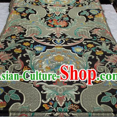 Chinese Traditional Ancient Costume Palace Pattern Mongolian Robe Black Brocade Tang Suit Satin Fabric Hanfu Material