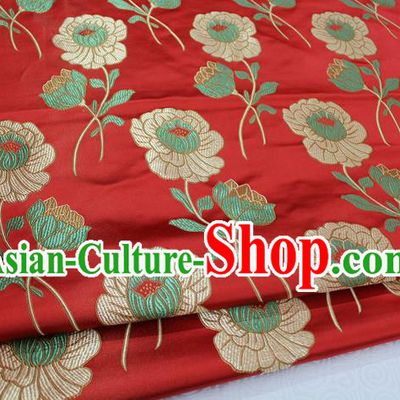 Chinese Traditional Ancient Costume Palace Lotus Pattern Cheongsam Red Brocade Tang Suit Satin Cheongsam Fabric Hanfu Material