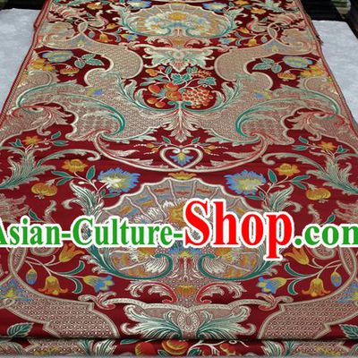 Chinese Traditional Ancient Costume Palace Pattern Mongolian Robe Red Brocade Tang Suit Satin Fabric Hanfu Material