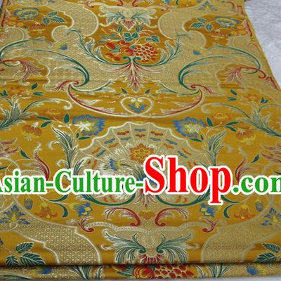 Chinese Traditional Ancient Costume Palace Pattern Mongolian Robe Yellow Brocade Tang Suit Satin Fabric Hanfu Material